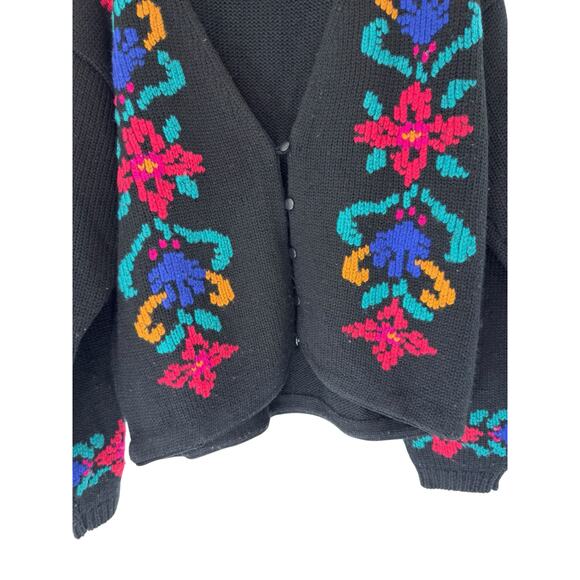 Eddie Bauer Women's Knit Crochet Floral Cardigan VTG Black Wool Button Up Large - Picture 5 of 12